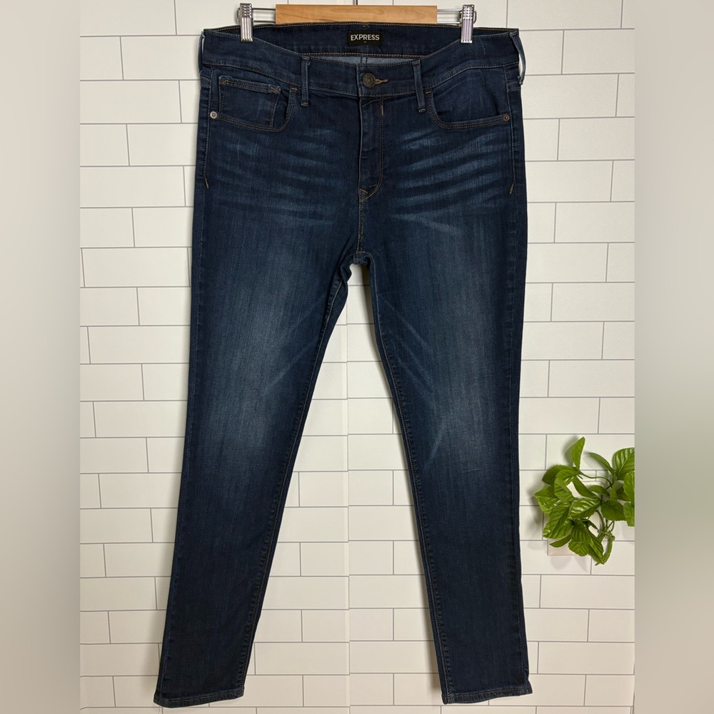 Express Legging Jeans Jeggings Mid Rise Women's Size 14 Dark Wash Faded Denim